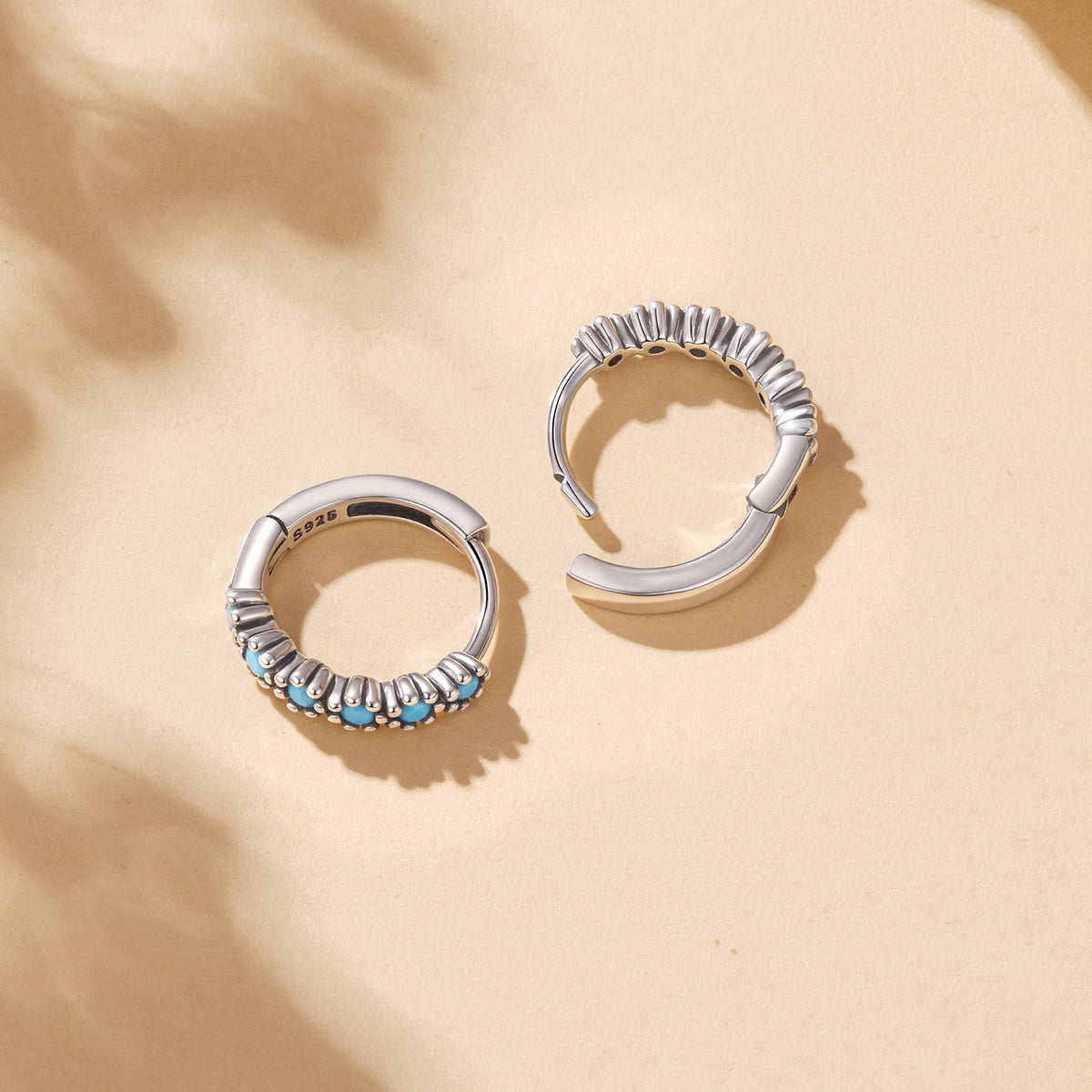 Sterling Silver Synthetic Turquoise Hoop Earrings