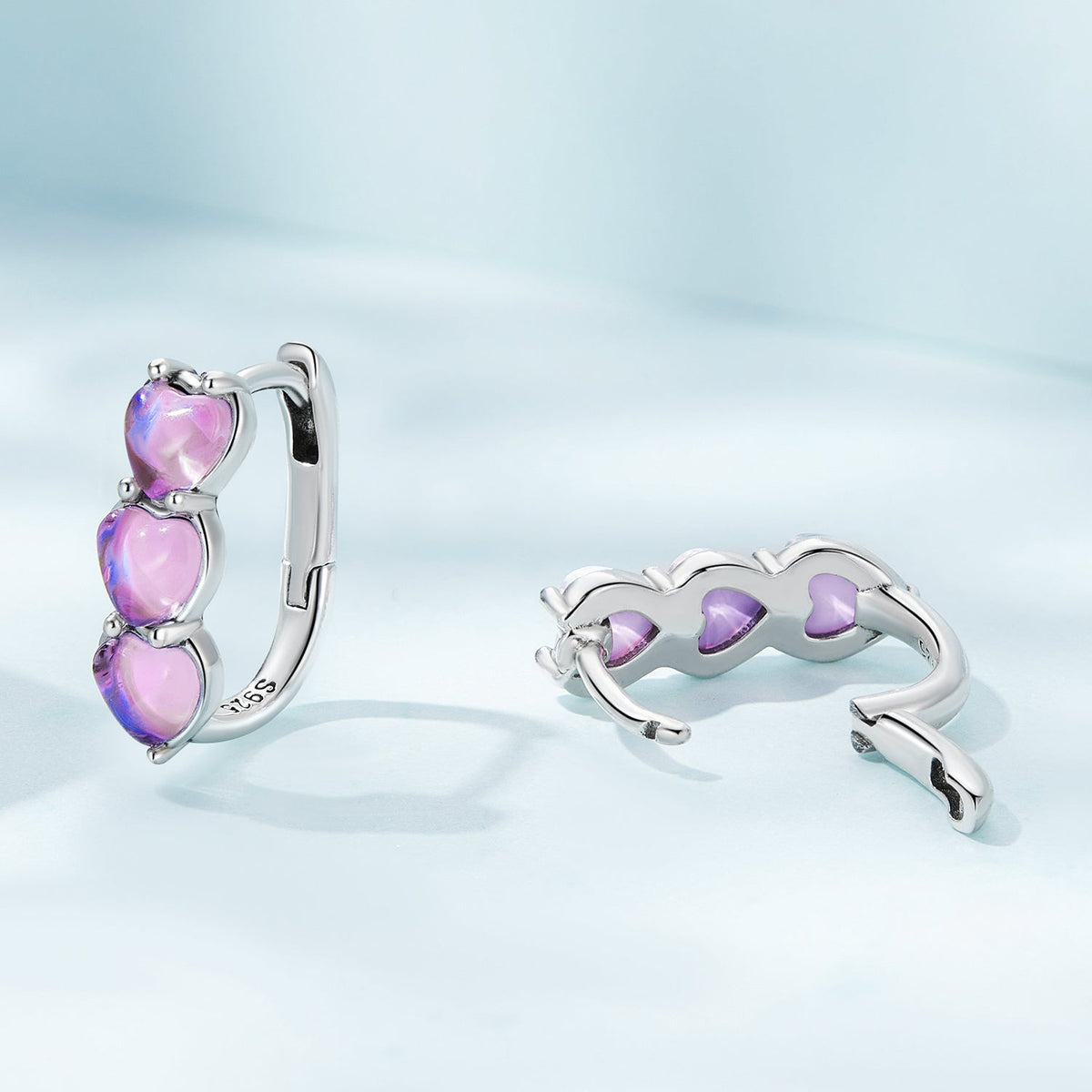 Sterling Silver Transparent Glass Hoop Earrings