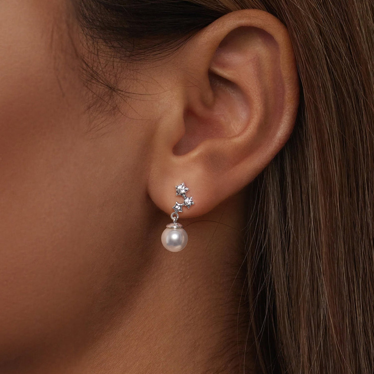 Sterling Silver Shell Pearl and CZ Earrings