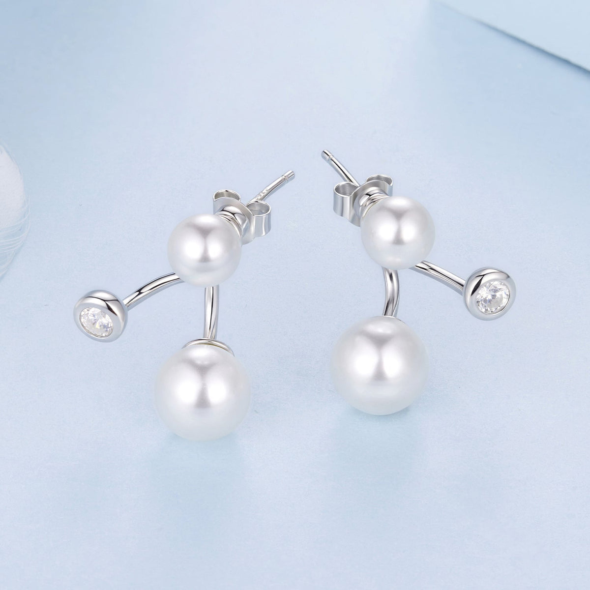 Sterling Silver CZ and Synthetic Pearl Earrings