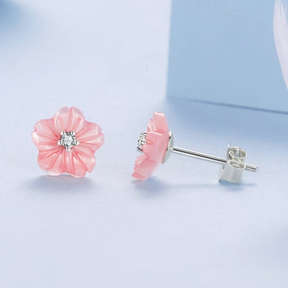 Sterling Silver Nacre and Pavé CZ Oxidized Earrings