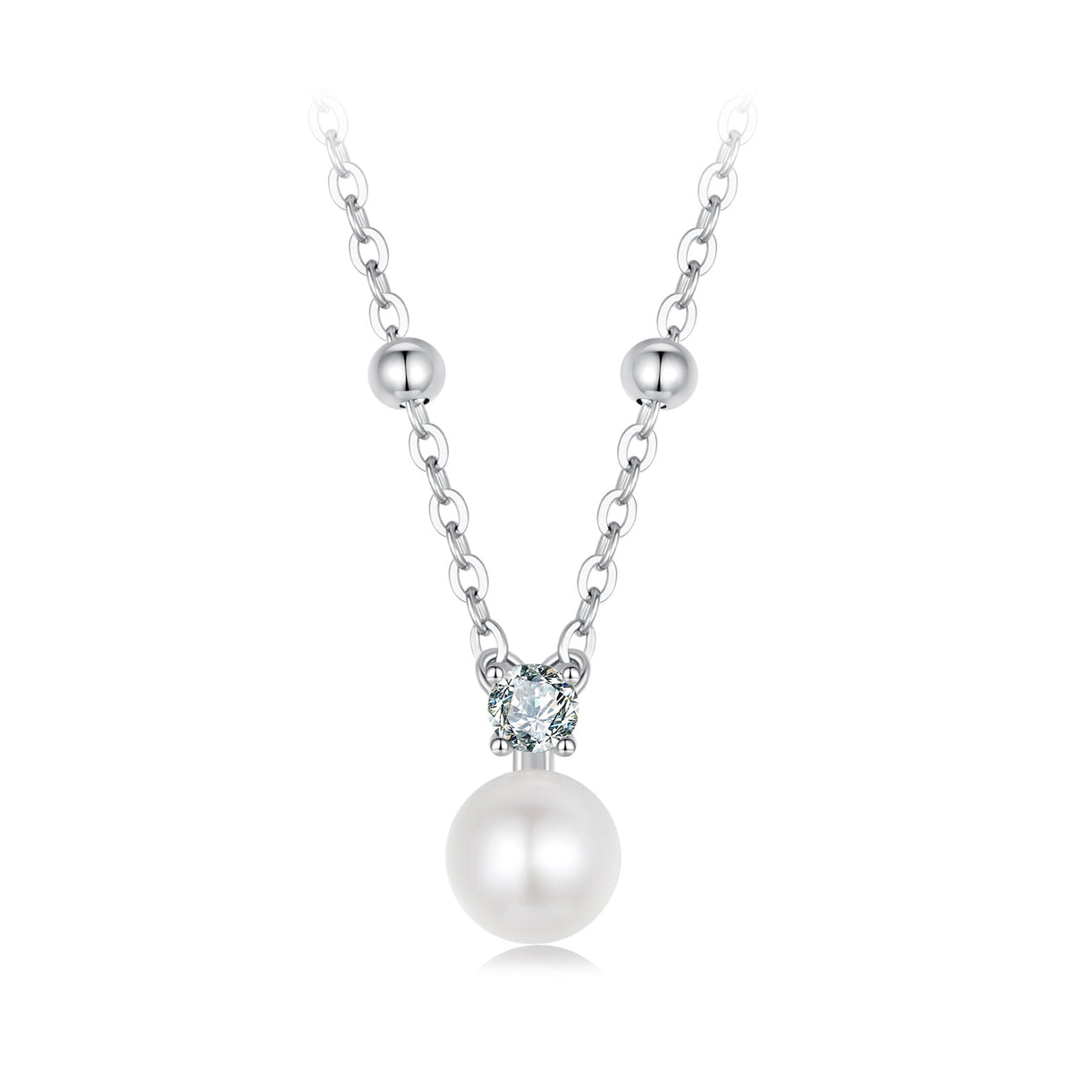Sterling Silver Moissanite and Freshwater Pearl Necklace