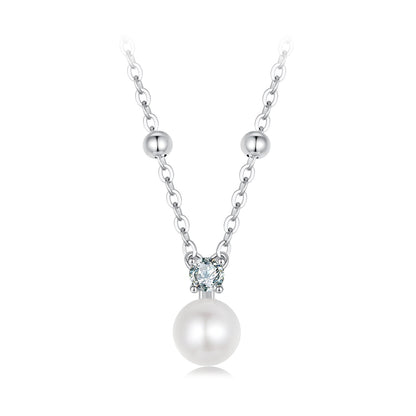 Sterling Silver Moissanite and Freshwater Pearl Necklace