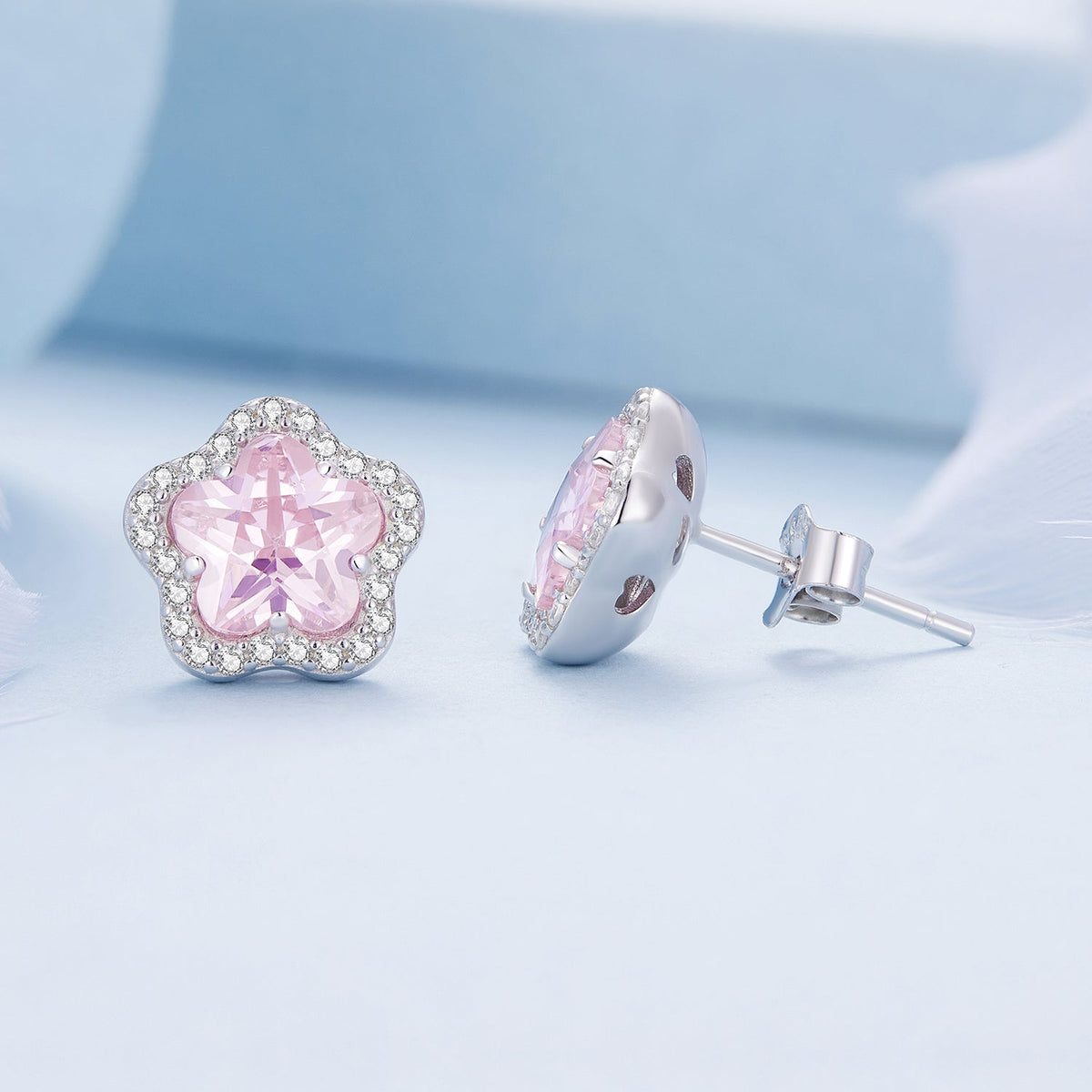 Sterling Silver Pavé CZ and Glass Earrings