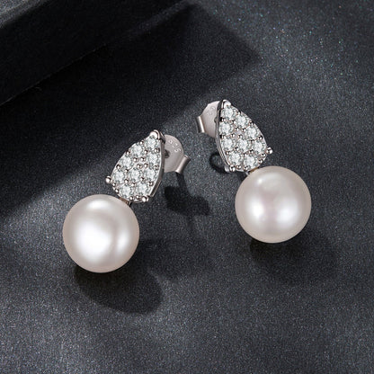 Sterling Silver Moissanite & Freshwater Pearl Earrings