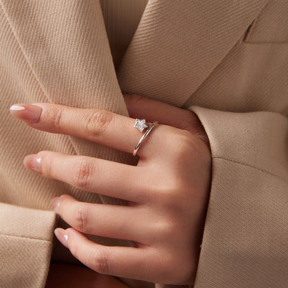 Sterling Silver White Gold Plated CZ Star Ring