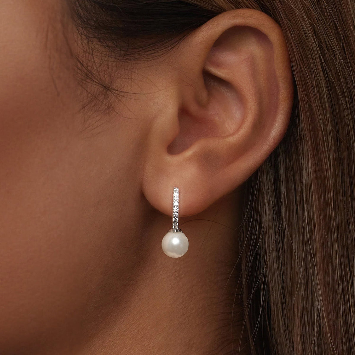 Sterling Silver Moissanite and Shell Pearl Drop Earrings