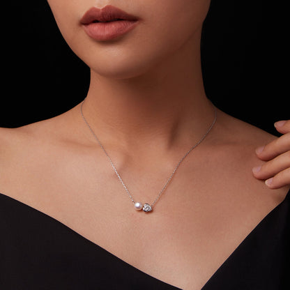 Sterling Silver Moissanite & Freshwater Pearl White Gold Necklace