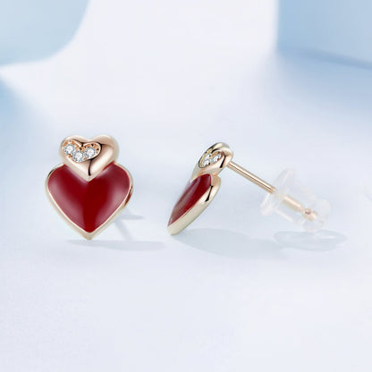 925 Sterling Silver Cubic Zirconia Enamel Rose Gold Plated Earrings