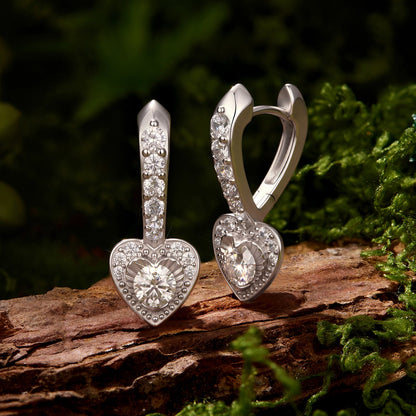925 Sterling Silver White Gold Plated Moissanite Pavé CZ 2.2x0.9cm Earrings for Women