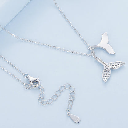 Sterling Silver Cubic Zirconia & Enamel Fishtail Necklace