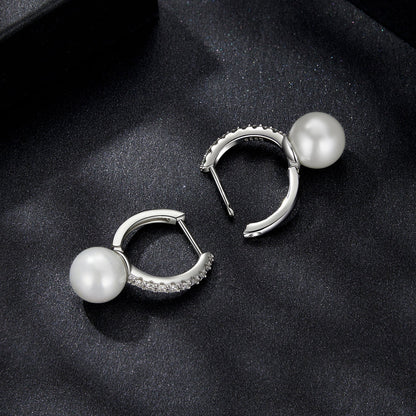 Sterling Silver Moissanite and Shell Pearl Drop Earrings