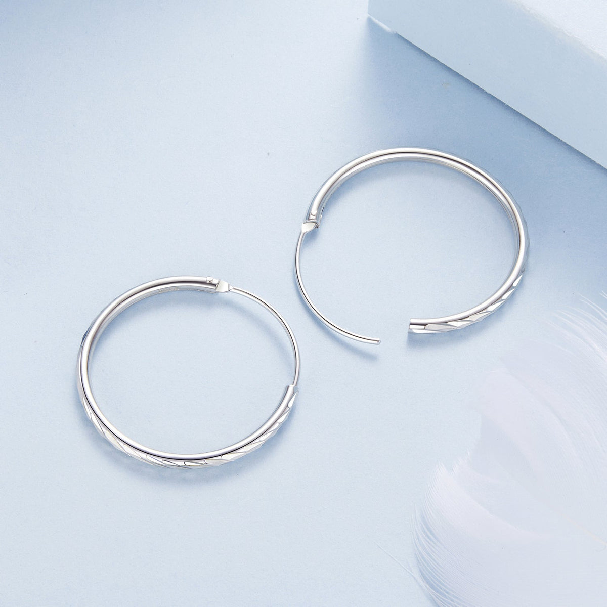 White Gold Plated Sterling Silver Hoop Earrings