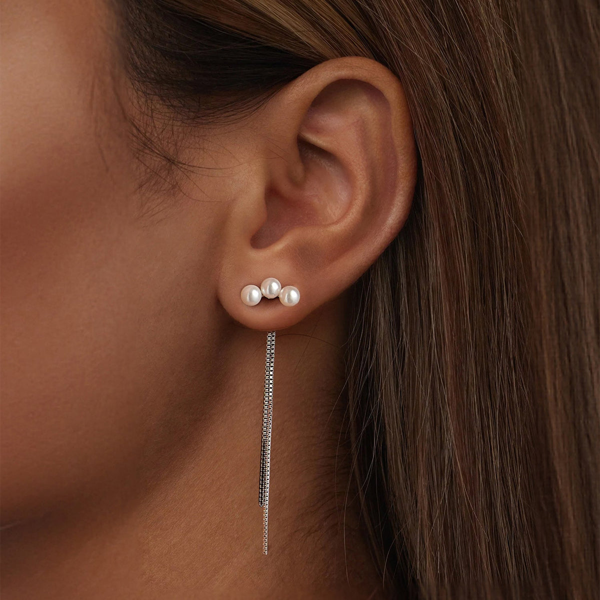 Sterling Silver White Gold Plated Shell Pearl Drop Earrings