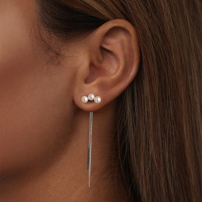 Sterling Silver White Gold Plated Shell Pearl Drop Earrings