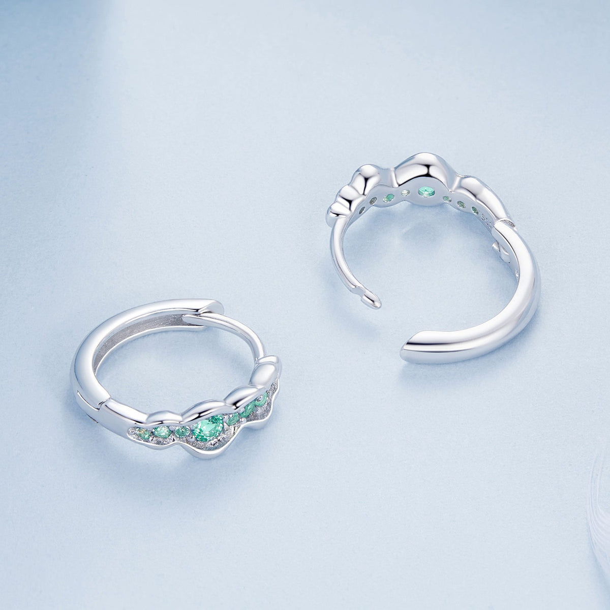 Sterling Silver White Gold Plated Pave Cubic Zirconia Hoop Earrings