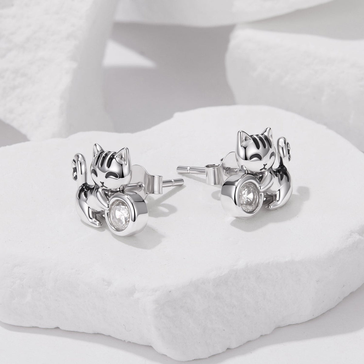 Sterling Silver White Gold Plated CZ Pavé and Enamel Earrings