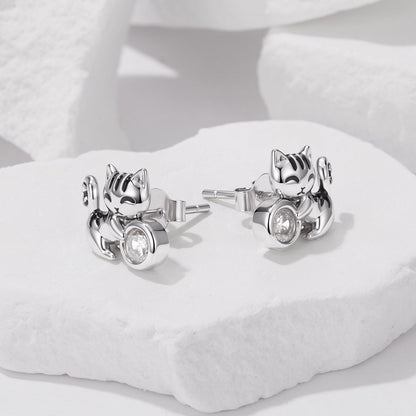 Sterling Silver White Gold Plated CZ Pavé and Enamel Earrings
