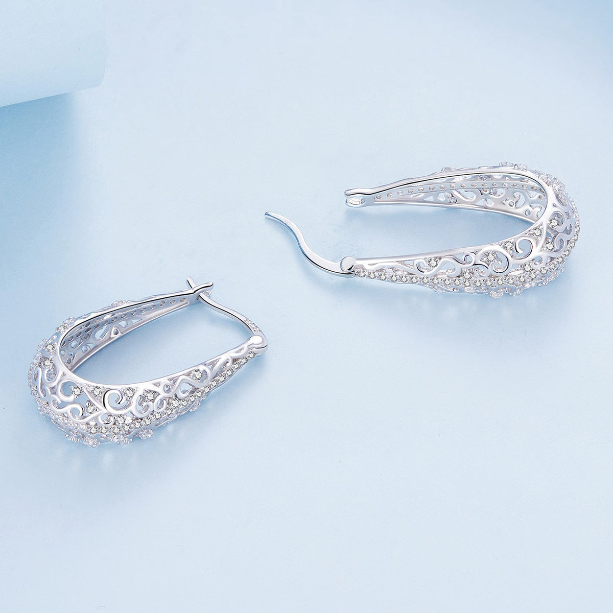 Sterling Silver Pavé Cubic Zirconia Hoop Earrings