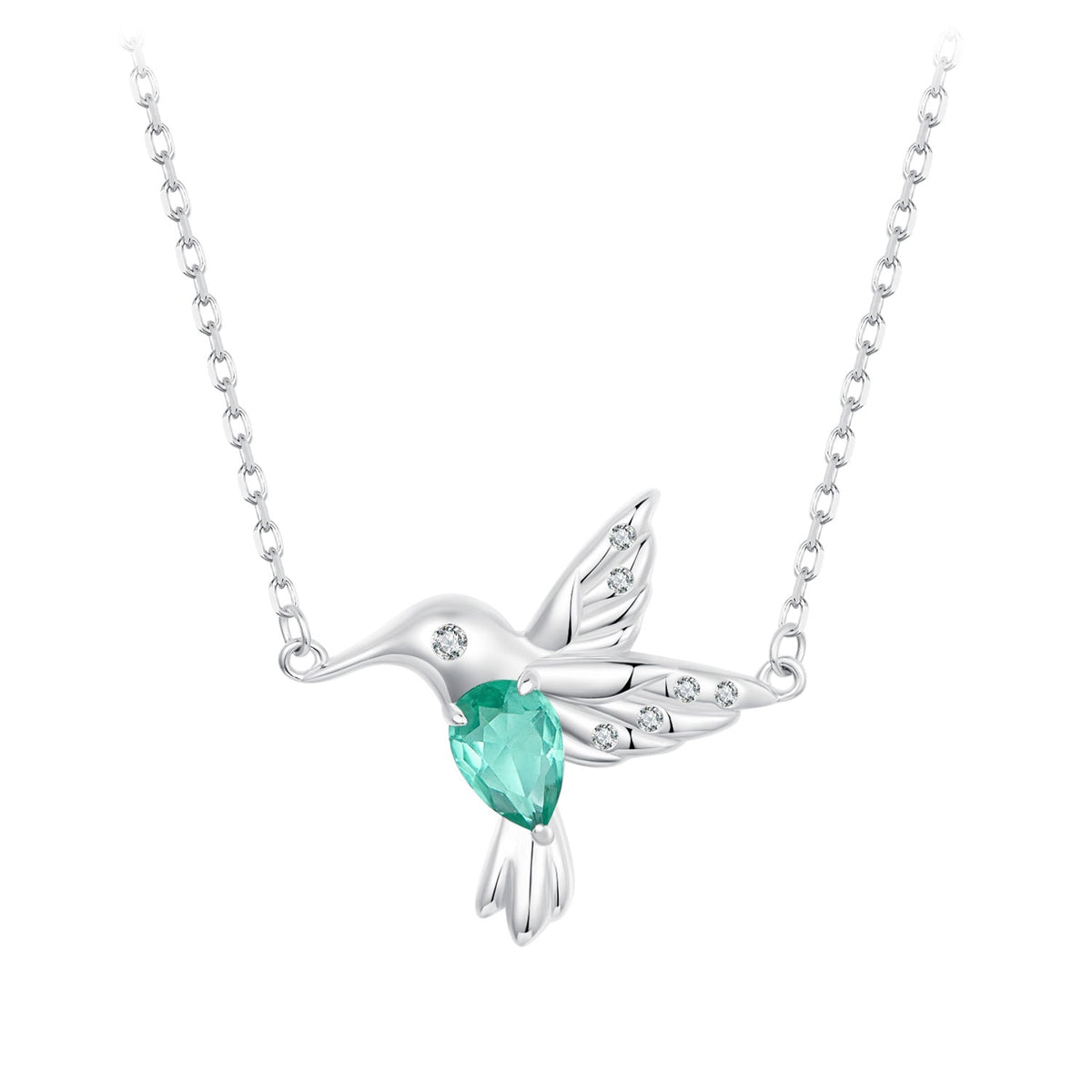 Sterling Silver White Gold Plated CZ and Glass Pendant Necklace