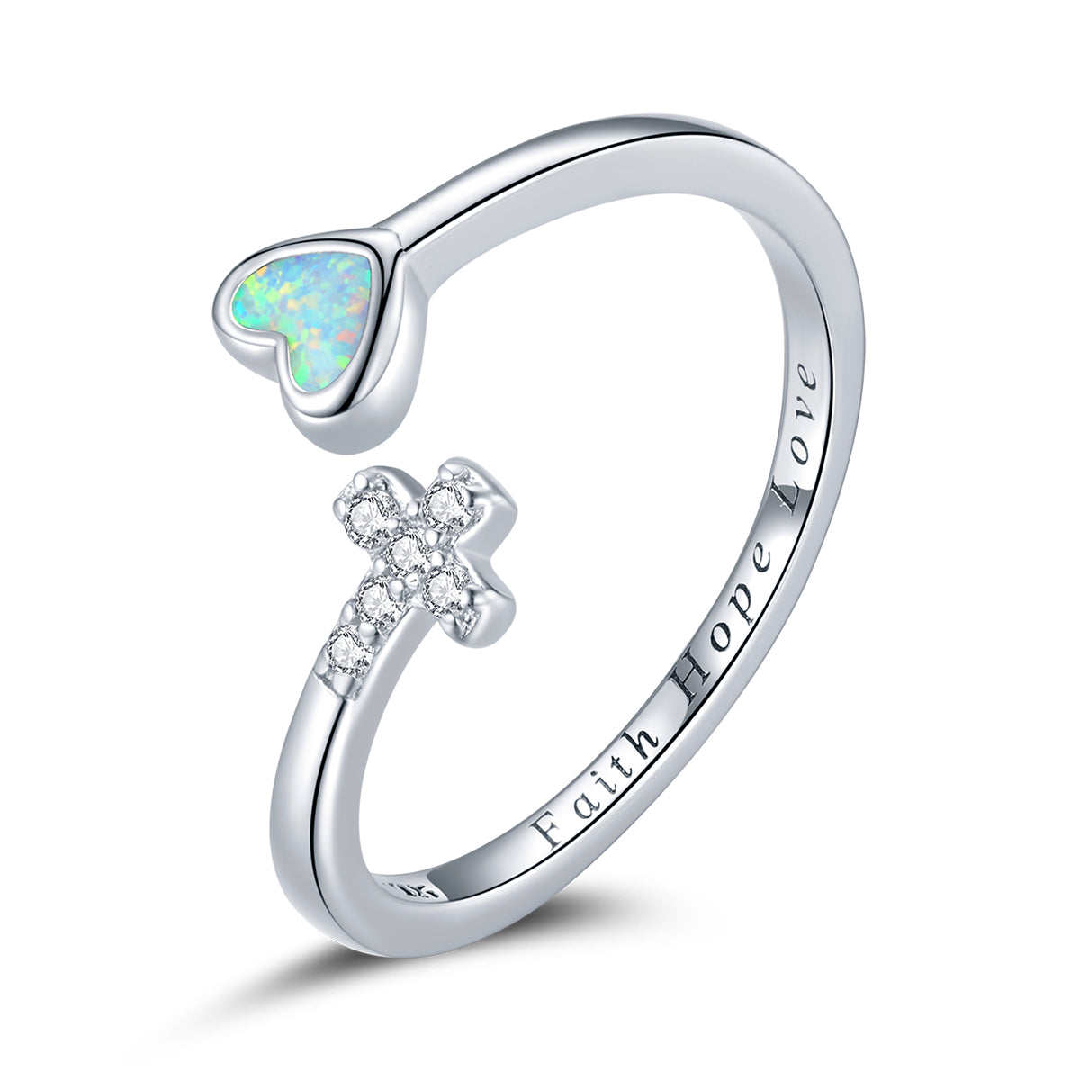 Sterling Silver Opal and Cubic Zirconia Ring