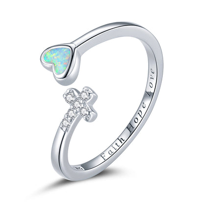 Sterling Silver Opal and Cubic Zirconia Ring