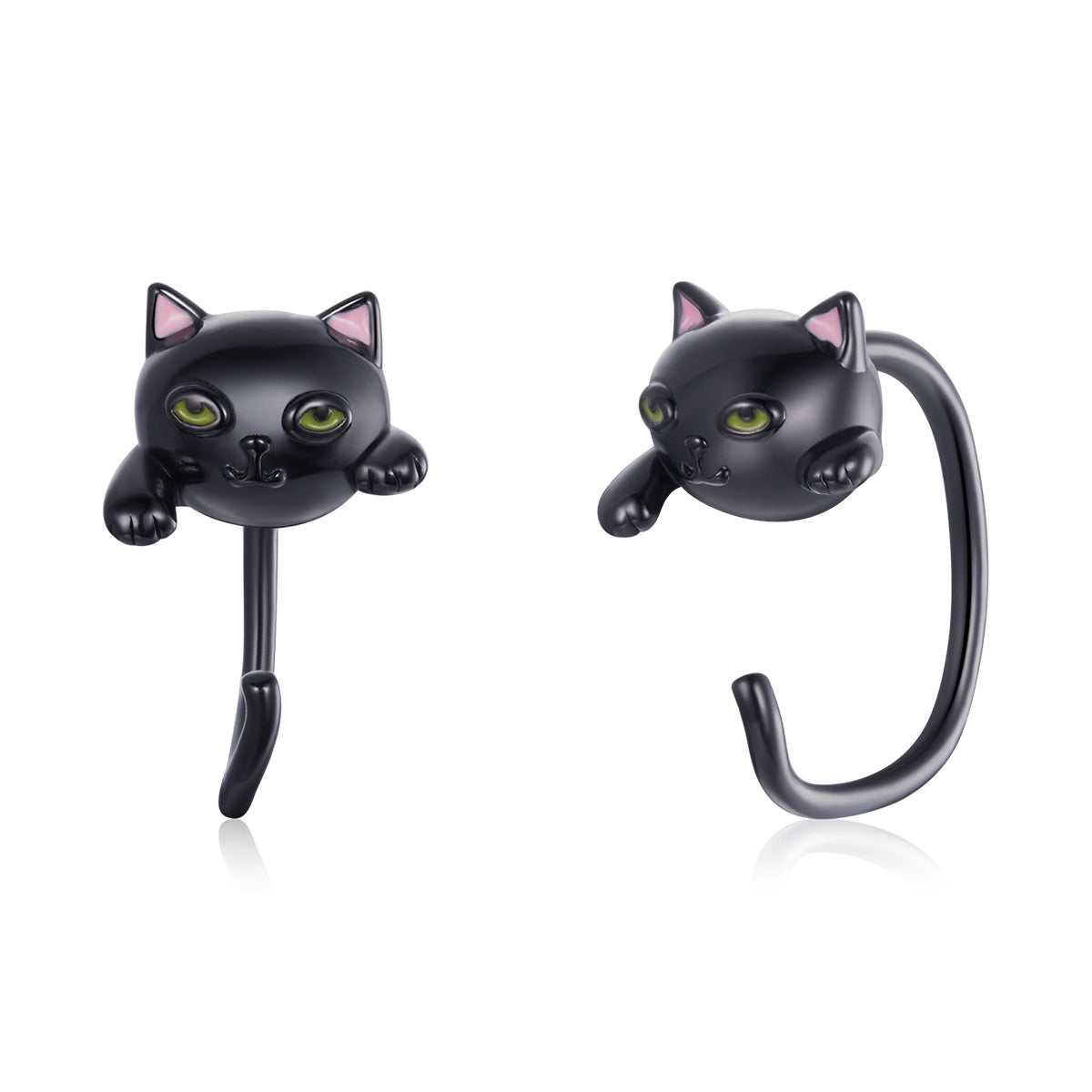 Sterling Silver Black Gold Enamel Cat Earrings