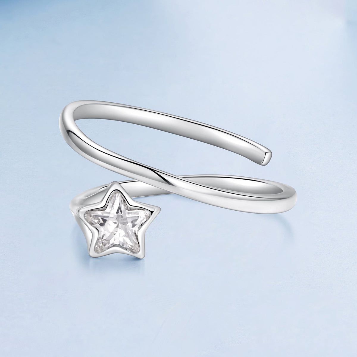 Sterling Silver White Gold Plated CZ Star Ring