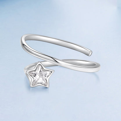 Sterling Silver White Gold Plated CZ Star Ring