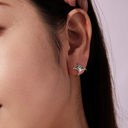 White Gold Plated Enamel and Glass Hoop Earrings