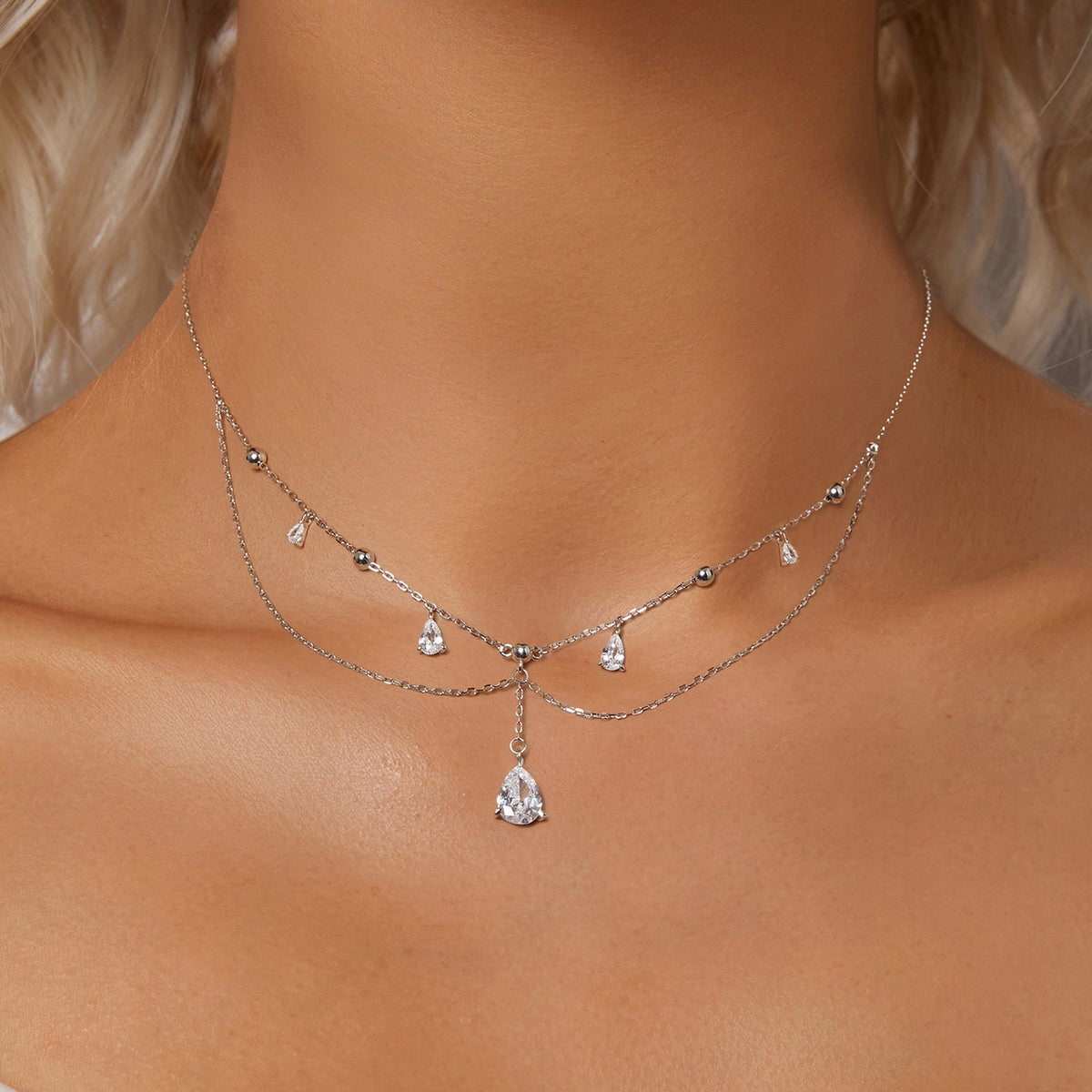 Sterling Silver Cubic Zirconia Pavé Necklace