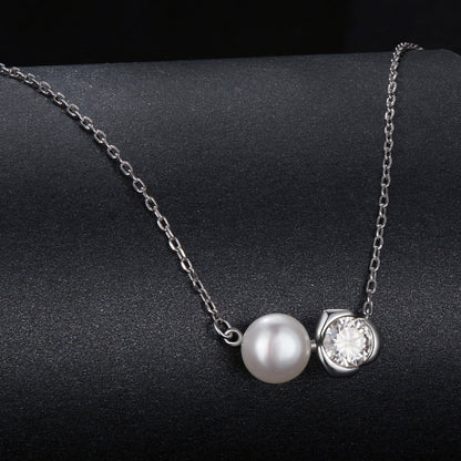 Sterling Silver Moissanite & Freshwater Pearl White Gold Necklace