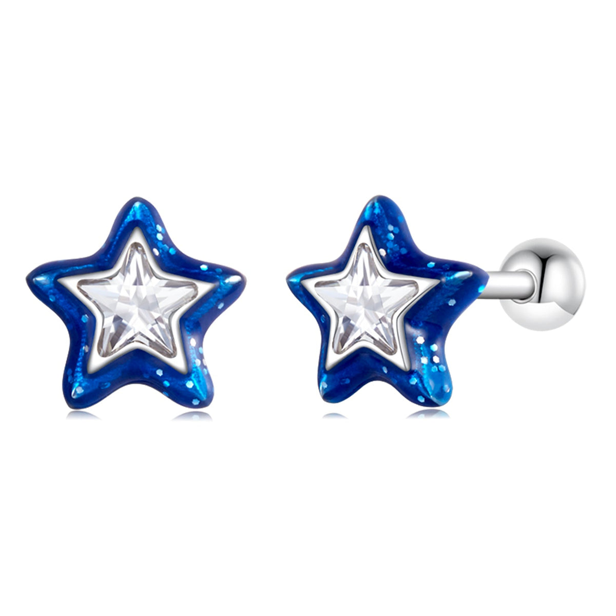 Sterling Silver Enamel Cubic Zirconia Stud Earrings
