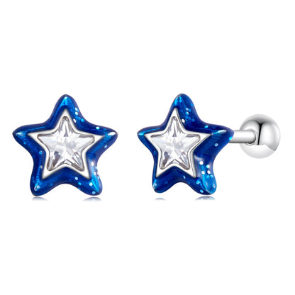 Sterling Silver Enamel Cubic Zirconia Stud Earrings