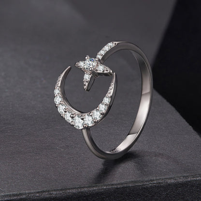 Sterling Silver Moissanite White Gold Plated Ring