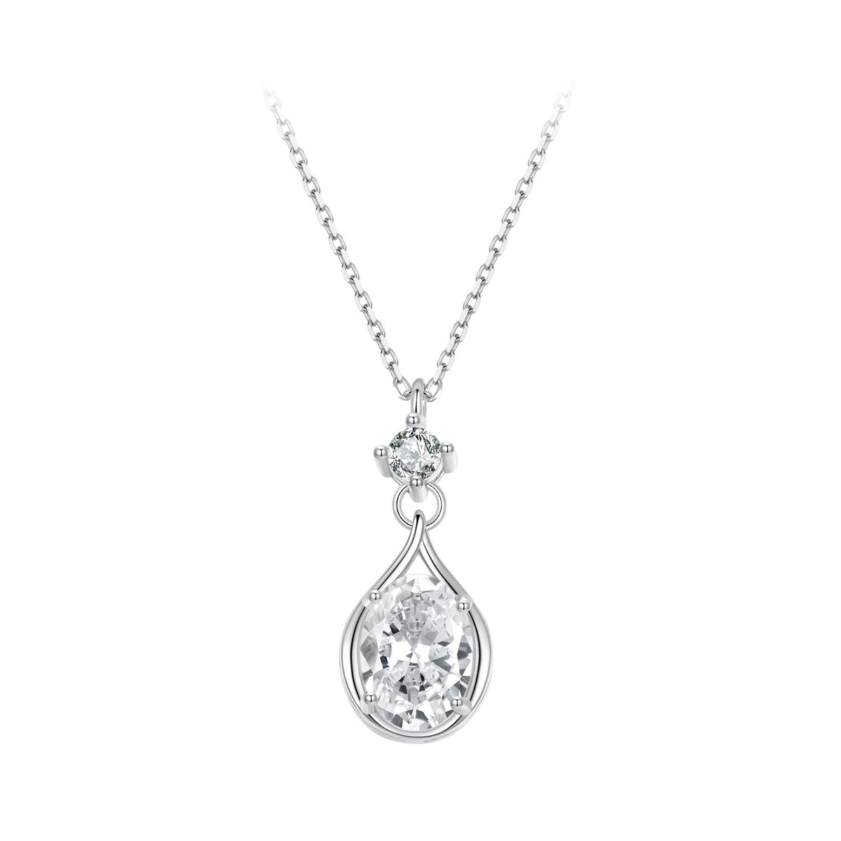 Sterling Silver White Gold Plated Pavé CZ Necklace