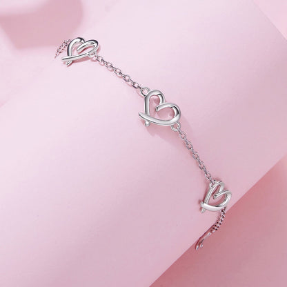 White Gold Plated Sterling Silver Heart Bracelet