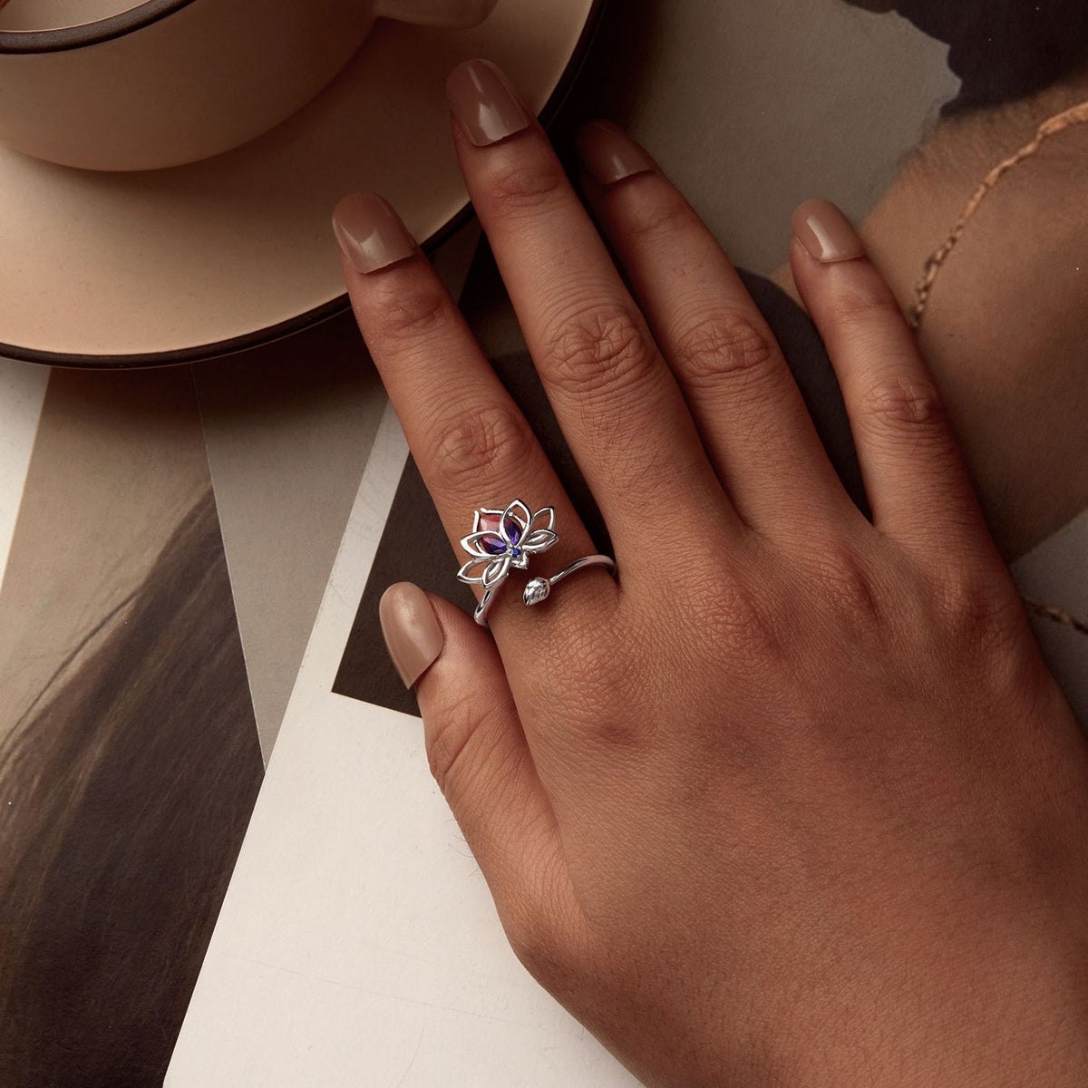 Sterling Silver Pavé CZ & Synthetic Tourmaline Ring