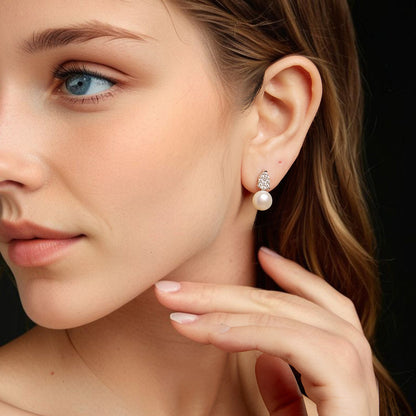 Sterling Silver Moissanite & Freshwater Pearl Earrings
