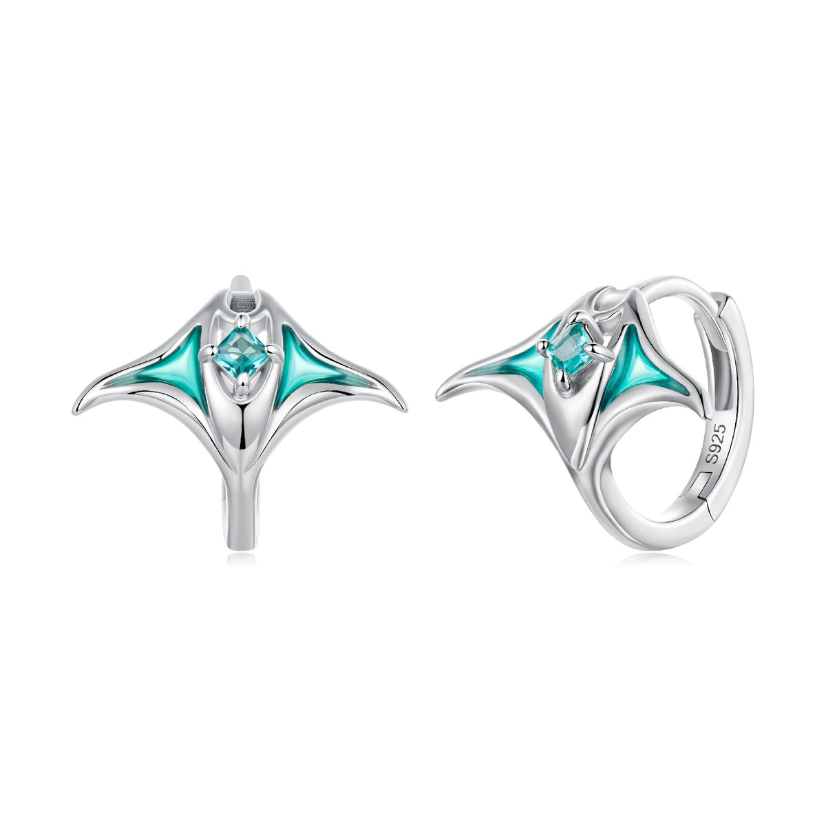 White Gold Plated Enamel and Glass Hoop Earrings