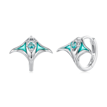 White Gold Plated Enamel and Glass Hoop Earrings