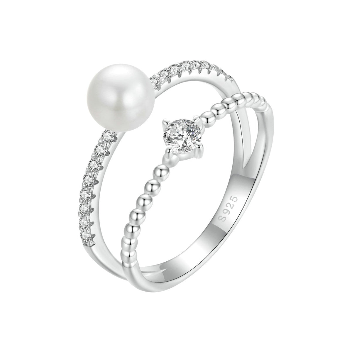 925 Sterling Silver Moissanite and Freshwater Pearl Ring