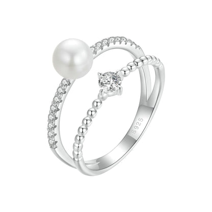 925 Sterling Silver Moissanite and Freshwater Pearl Ring