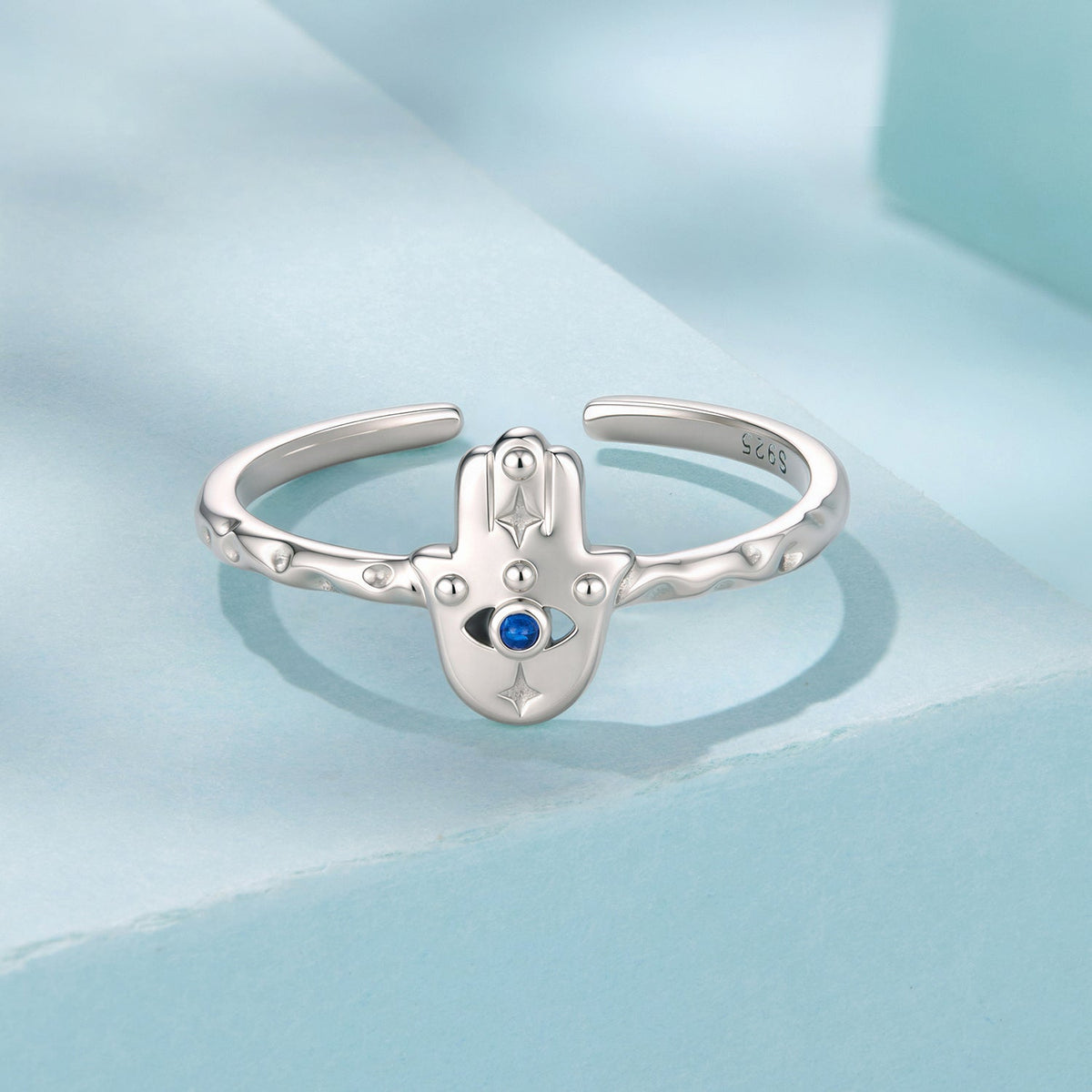 Sterling Silver Synthetic Spinel Hamsa Hand Ring