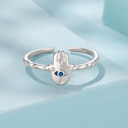 Sterling Silver Synthetic Spinel Hamsa Hand Ring