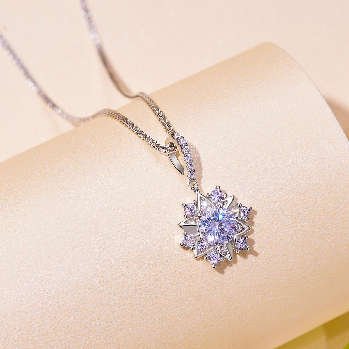 925 Sterling Silver Platinum Plated Moissanite Pavé Necklace