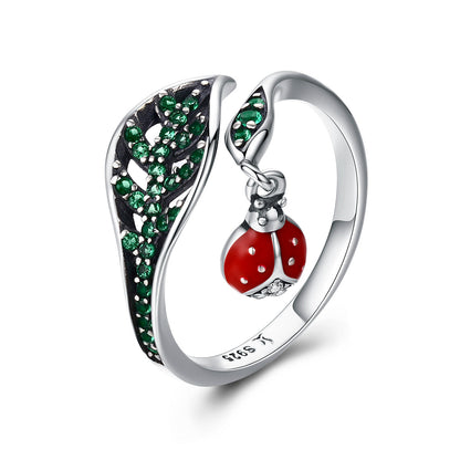Sterling Silver Beetle and Leaf Design Ring