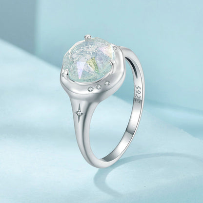 Sterling Silver CZ and Glass Ring