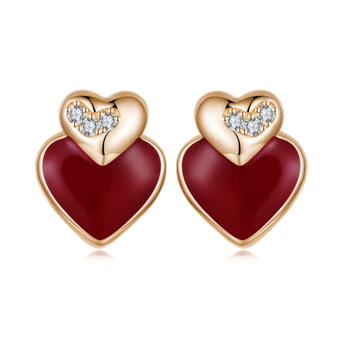 925 Sterling Silver Cubic Zirconia Enamel Rose Gold Plated Earrings