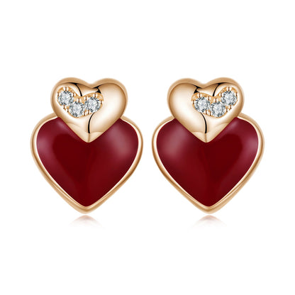 925 Sterling Silver Cubic Zirconia Enamel Rose Gold Plated Earrings
